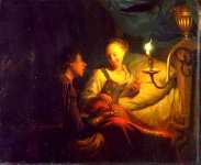 Godfried Schalcken - A Man Offering Gold and Coins to a Girl